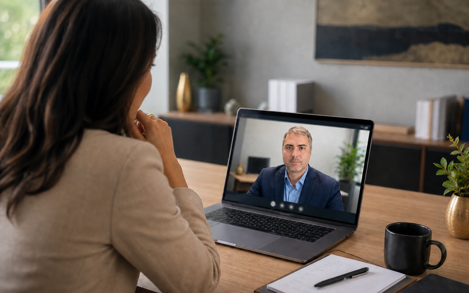 Una clienta inicia una videollamada de descubrimiento con Nestor